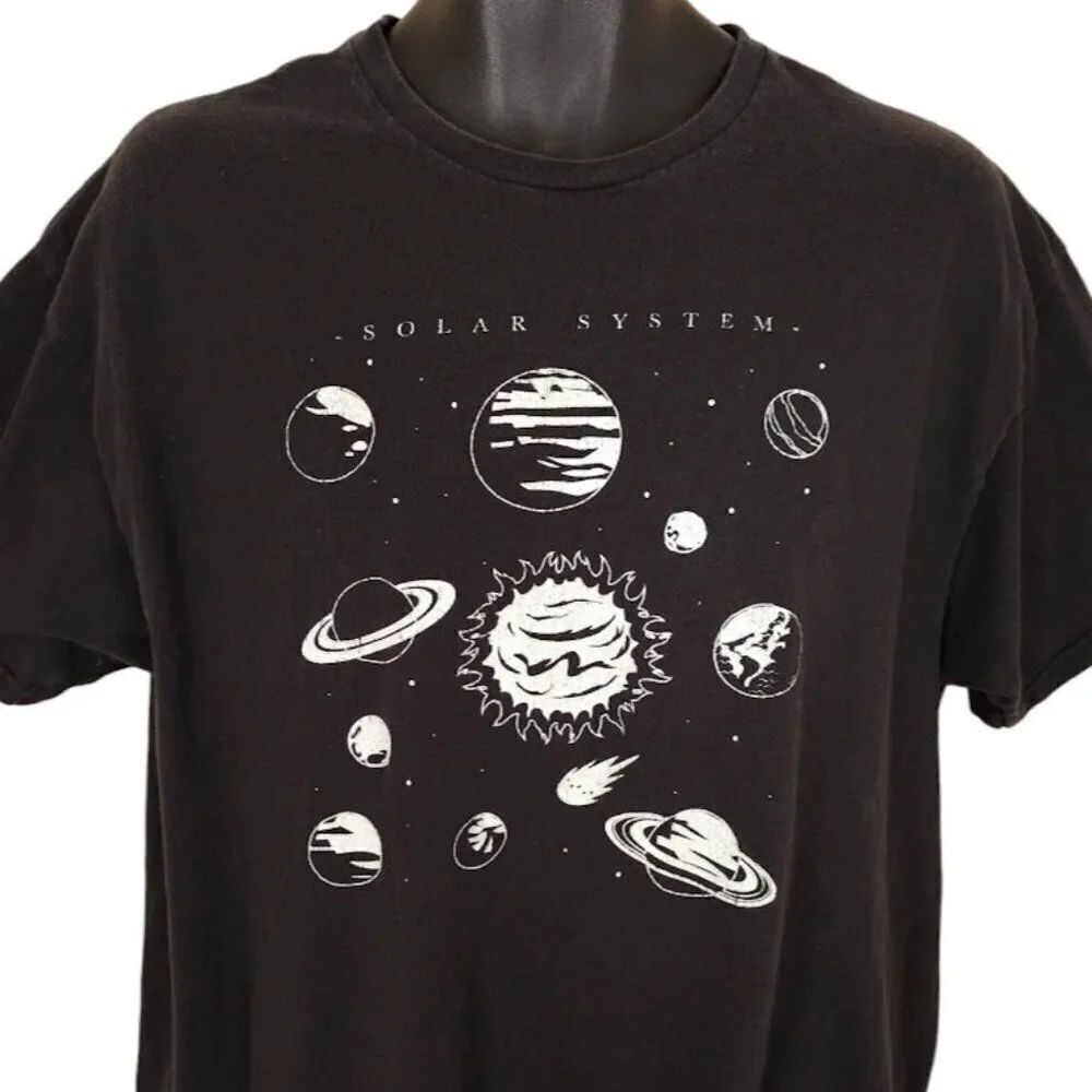 Solar System T Shirt Mens Size XL Black Outer Space Planets Fifth Sun